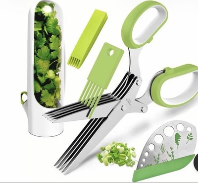 Herb scissors - cutter scissors with 5 blades and cover, Stripper And Container