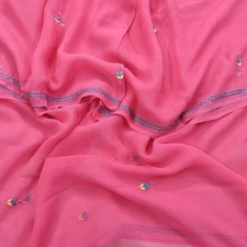 Indian Vintage Pink Dupatta Long Stole Pure Georgette Silk Hand Embroidered Veil