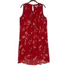 H Halston Women’s Size M Red Floral Chiffon Layered Sun Dress Summer