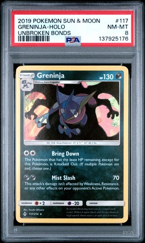 2019 POKEMON SUN & MOON UNBROKEN BONDS #117 GRENINJA-HOLO PSA 8