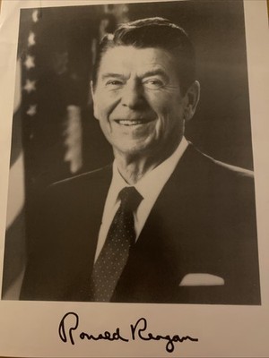 Autographed Litho Ronald Reagan (1911-2004) US President  / Autogramm Knick