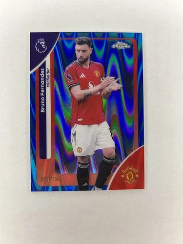 Bruno Fernandes 2025-26 Topps Chrome Premier League Blue Ray Wave 64/150 #135
