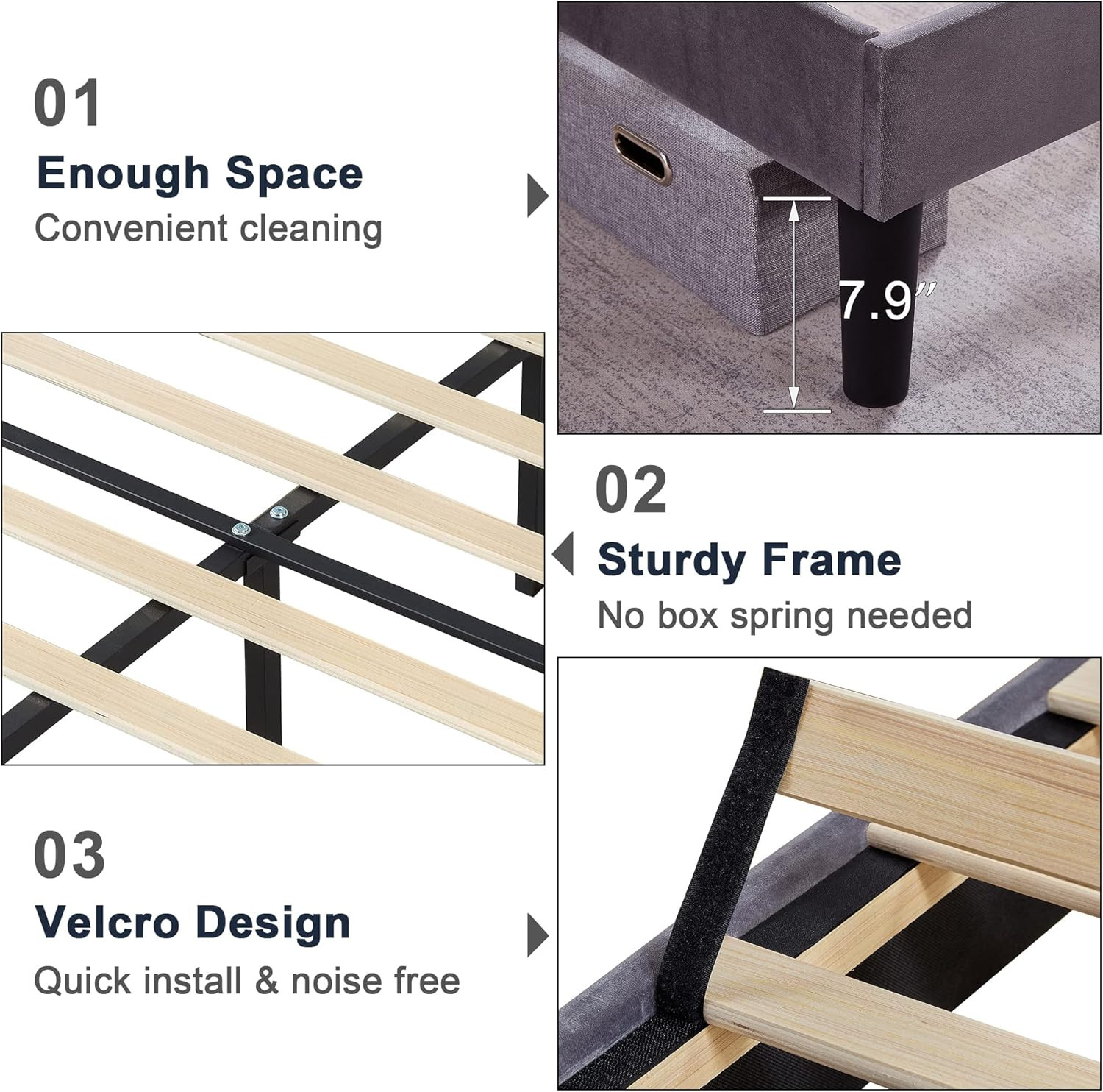 Premium Velvet Full Size Bed Frame with Adjustable Headboard & Slat Support