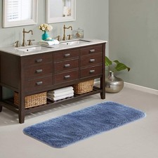 Non Slip Bath Mat 20 x 32, Blue - Soft Microfiber Shaggy, Water Absorbent, Mac