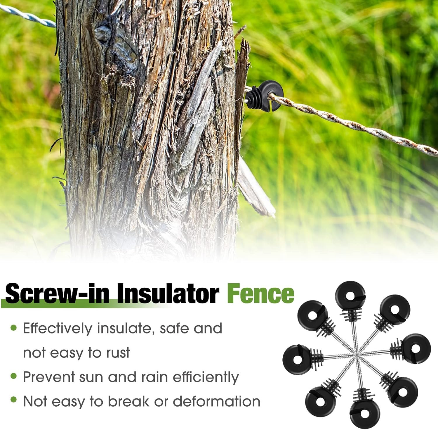 200 Pcs Electric Fence Insulator with 1 Socket Tool for Wood Post (Black)