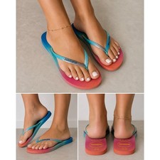 Havaianas Slim Gradient Blue Pink Ombre Flip Flop Sandals Womens 7/8 39/40
