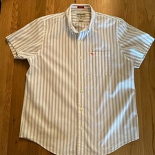 Camisa Abercrombie & Fitch Ajuste Muscular Para Hombres XL Rayas Rojo Azul Blanco Manga Corta