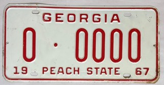 1967 GEORGIA Sample License Plate #0 0000