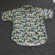 Tango Button Down Shirt Mens Size L Sailboat Print Cotton Vintage USA Made Blue