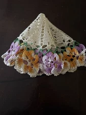 Vintage Hand Crochet 16 1/2” Round Centerpiece DOILY ~ Pansies ~ Purple/Marigold