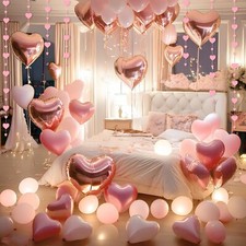 Valentines Day Balloons Kit Pack Rose Gold Red Pink Heart Balloons with Rose US