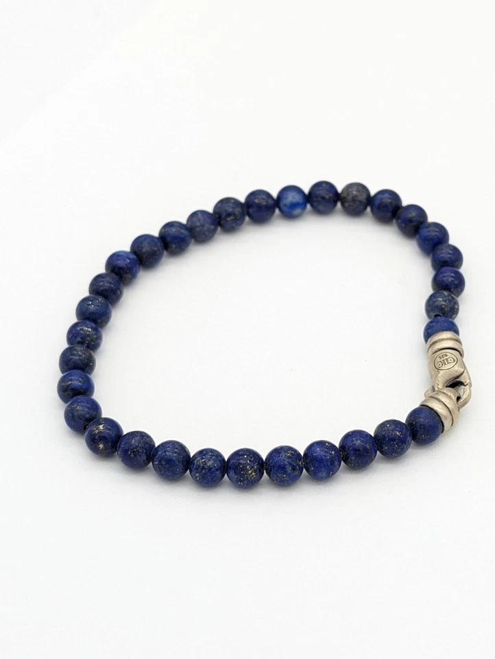Men’s Lapis Lazuli Bead Bracelet Sterling Silver Handmade Spiritual Jewelry - Image 2 of 4
