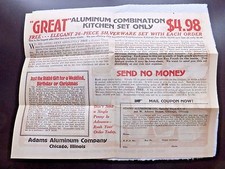 1920's Fold-out Ad for 15 Piece Aluminum Kitchenware/26 piece Silverware Set