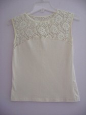 Vintage CINEMA ETOILE Sleeveless Top With Lace - Ivory - Size M - Made in USA
