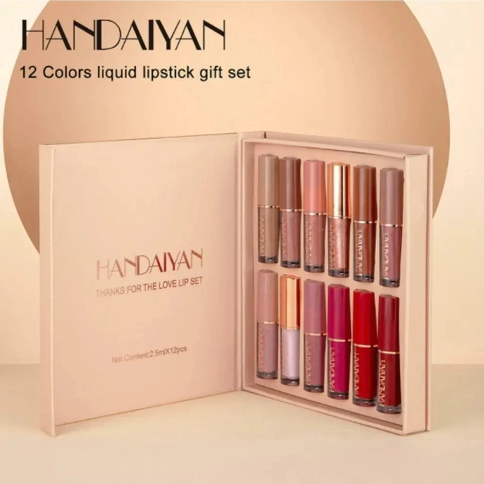 HANDAIYAN 12pc Lipstick Matte kit Waterproof Long-lasting Velvet Lipstick Lip Gloss