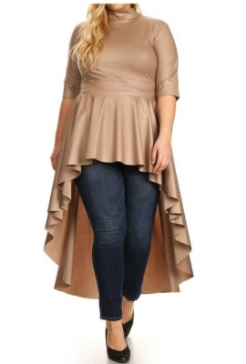 Plus Size Taupe Tan Faux Leather Hi Low Peplum Top Blouse XL 1X