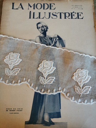 Galon Ancien Décoratif - Colombes Blanches Et Roses Rouges, Ruban Vintage (réf. 175), Occasion