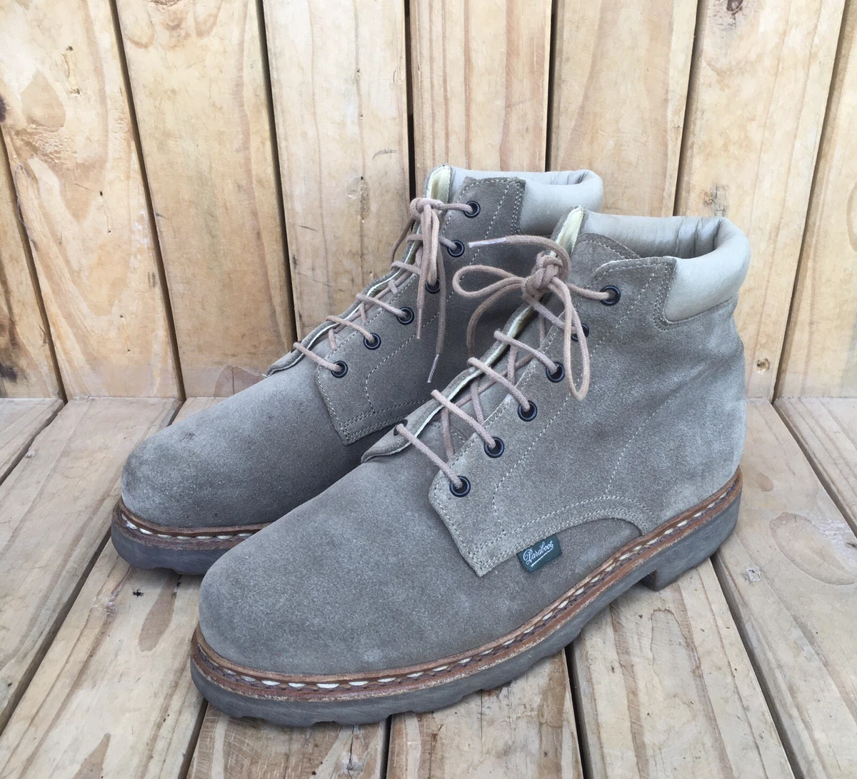 Paraboot Bergerac Marche II velours Army Gray leather Boots Sz UK 7.5 H USA 8.5