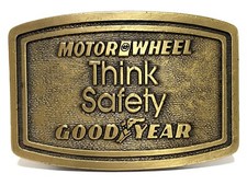 VTG Motor Wheel Good Year Auto Brass USA Belt Buckle Think Safety ENGRAVABLE
