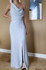 LN Mist Blue After Six 1 Shoulder draped cowl neck Crepe Gown Sz 0