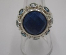 Sterling Silver Blue Sapphire Topaz Faceted Lapis Lazuli Ring Size 8 QVC Designr