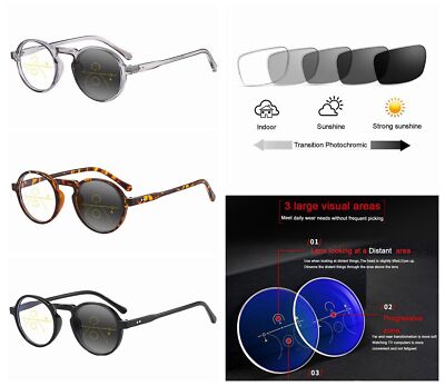 Near Far Multifocal Progressive Men Women Retro Rivet Photochromic Reading Glass