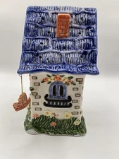 GIFT LINK INC.LARGE VILLA W/ hanging baskets BLUE TEALIGHT COTTAGE 9"X4"X5"