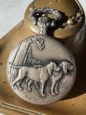 Vintage Belle Suisse Pocket Watch Hunting Dogs Silver Tone By Arnex Wind Up