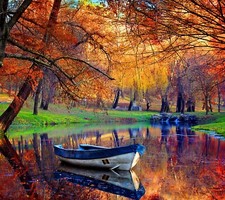 Landscape lake boat park fall red leaves nature vehicle Custom Gaming Mat Desk