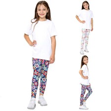 Girls Leggings Floral Casual Stretchy Slim Flower Pants Abstract Fitness 7-14 Yr