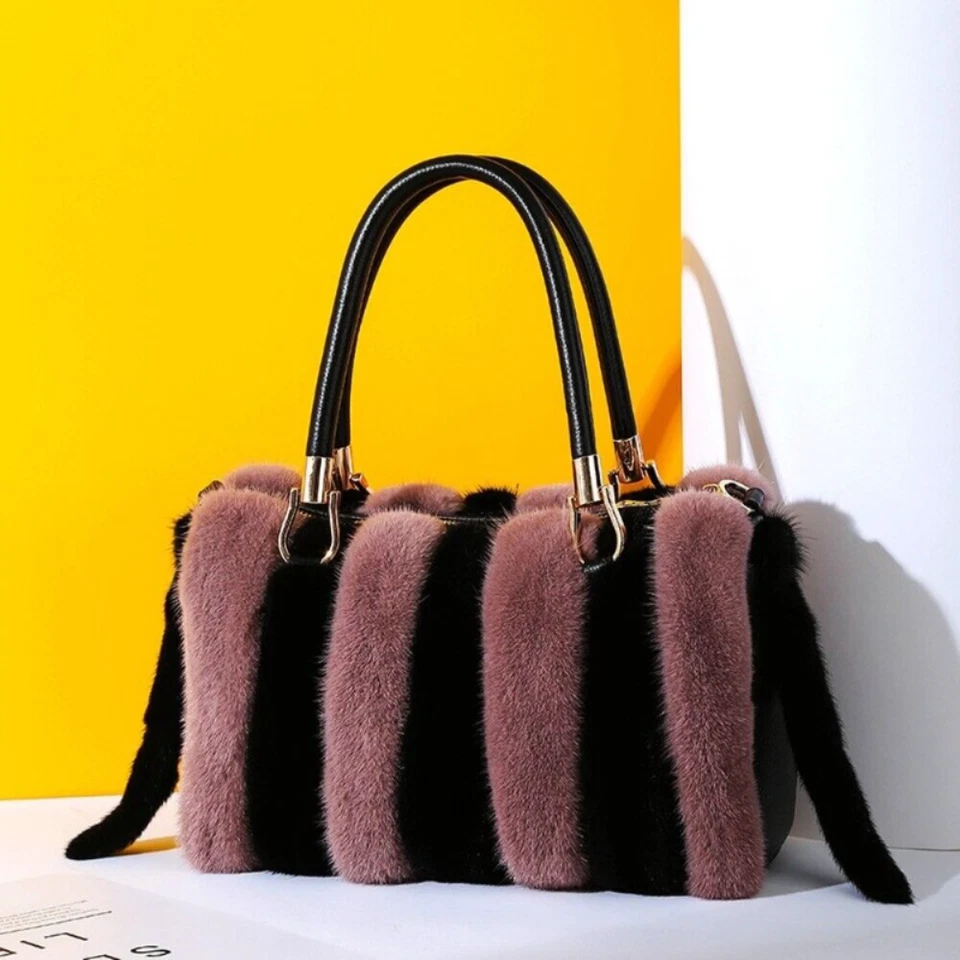 Hermoso Bolso de Piel de Visón Real Damas Moda Piel Bolsos Diagonales Bolso de Hombro Foto 4 de 4