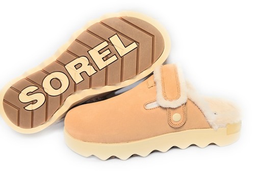 Womens Sorel Viibe Clog Suede Cozy Tawny Buff Natural Slip On Shoes