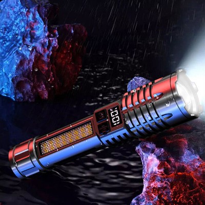 High Power Rechargeable LED Flashlight With Side Light, Torch Light For Outdoor