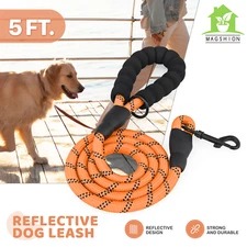 Heavy Duty Dog Leash Soft Reflective 5 FT Pet Rope Padded Handle For Large dogs