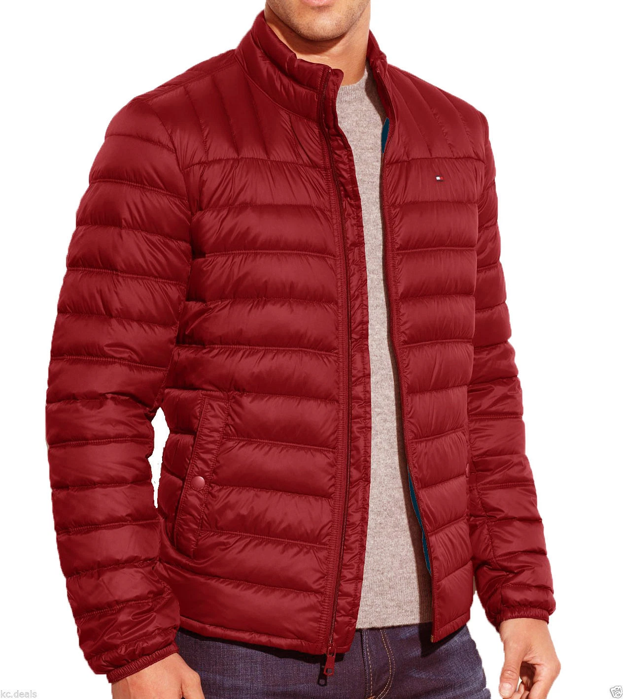 Tommy Hilfiger Quilted Red Navy Royal Down Packable Puffer Coat Jacket MSRP $195