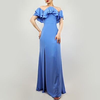 princess polly baby blue dress LTS Tall Women's Navy Blue Ruffle Maxi Dress main image 0