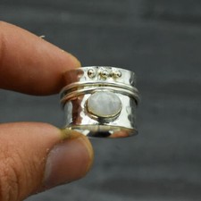 Fire Moonstone Oval Gemstone Ring Spinner Ring 925 Sterling Silver Gift For Her