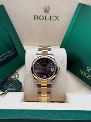 Rolex Datejust 31 Rhodium Pave 6 Diamond Dial Two Tone Yellow Gold Smooth Bezel
