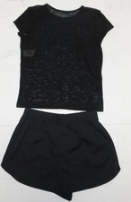 Black Micro Mesh T Shirt Black Pique' Shorts Dance Costume 2 pc Med Ch NWT