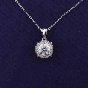2Ct Round Cut Natural Moissanite Women's Solitaire Pendant 14K White Gold Plated