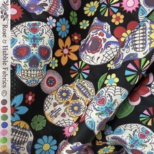 Poplin Designer Rose & Hubble 100% Cotton Fabric Sugar Skulls Day Of The Dead 45