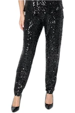 Antthony Women's Sequin Embellished Knit Harem Pant Black