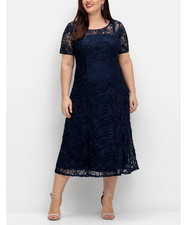 SHEEGO Abendkleid Große Größen mit dekorativen Zierborten Marine Damen Gr. 46