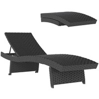 Outdoor PE Rattan Sun Lounger, Folding Wicker Garden Lounger Recliner