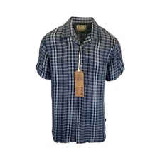 Vstr Premium Men's Navy Shirt Vertical Stiped Button Down Short Sleeve (S03)