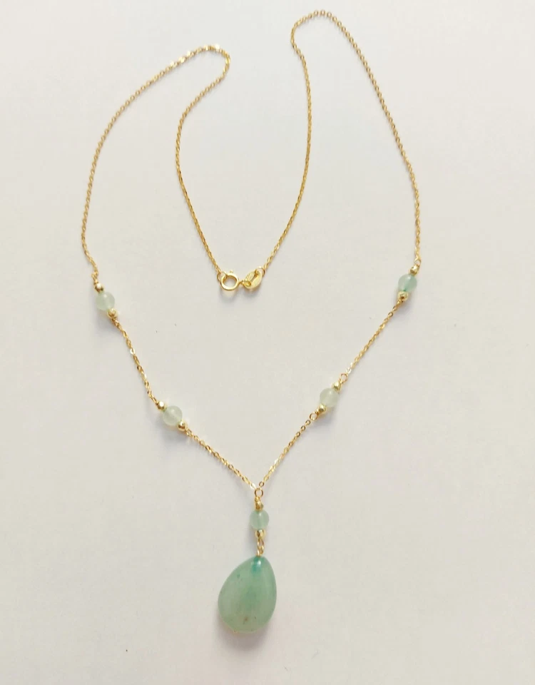 Collana in argento 925 laminata in oro con avventurina goccia ed ematite dorata - Immagine 3 di 4