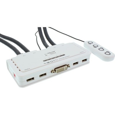 InLine  KVM Switch, 4-fach, DVI-D, USB, mit Audio, integr. Kabel