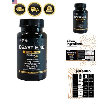 Extreme Energy Pills | 400mg Caffeine | 600mg Ashwagandha | 200mg Lions Mane ...