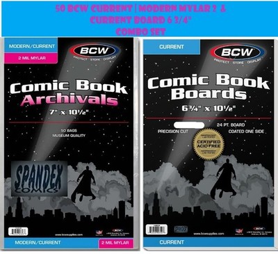 50 BCW Current Modern 2-Mil Mylar Archivals Comic Bags + 50 BCW Current Boards