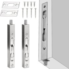 2X Stainless Steel Door Flush Bolt Concealed Lever Action Latch for Double Doors